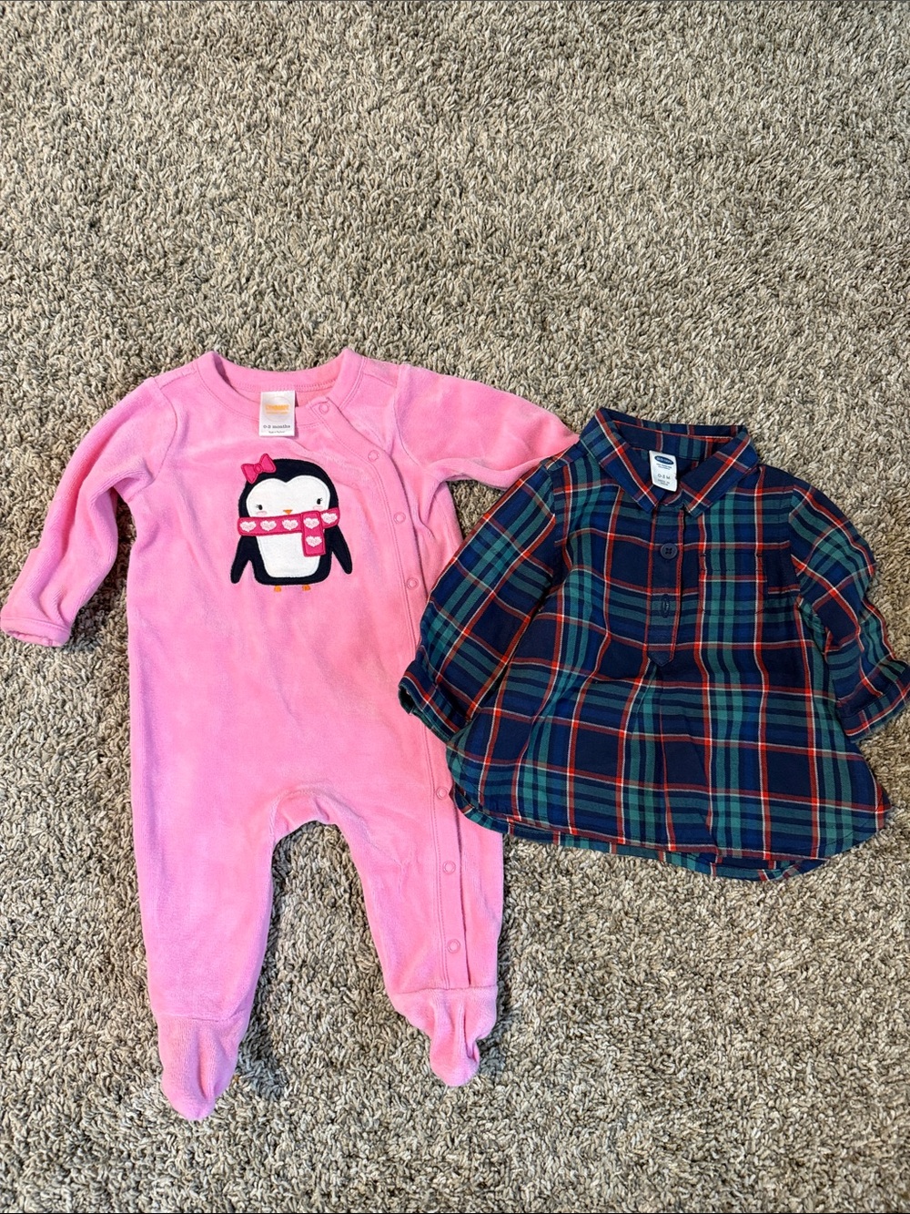 Gymboree Pink Penguin One-Piece Footed Sleeper and old navy dress